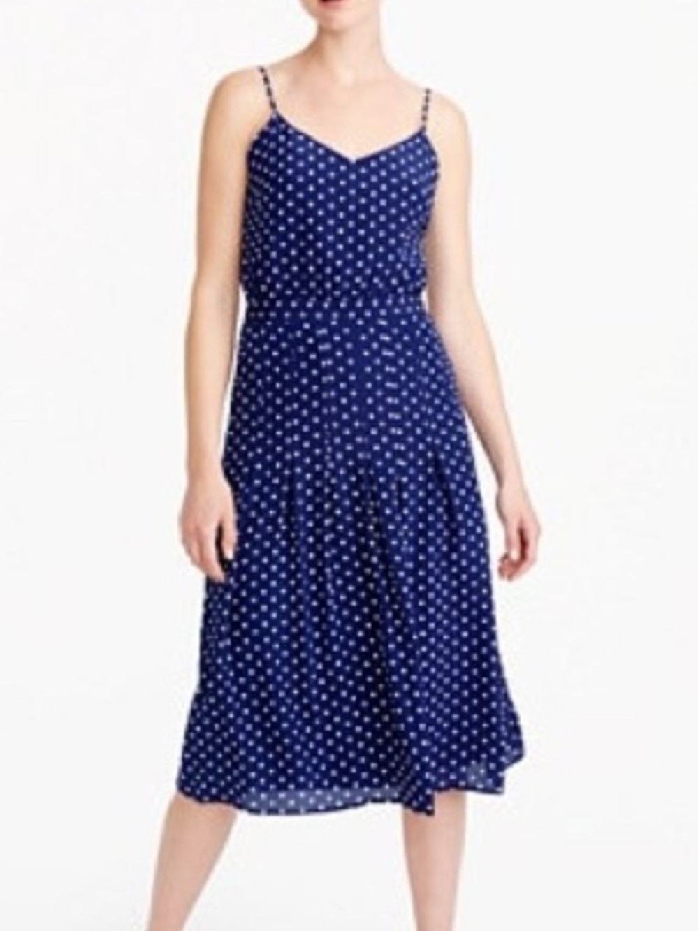 J. Crew Navy Blue and White Polka Dot Silk Midi Dress Women’s Size 8T